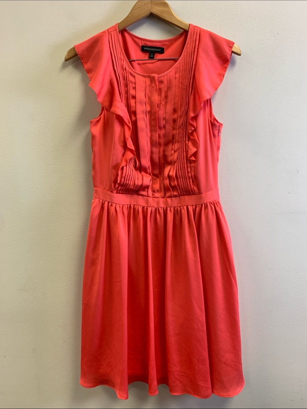 Coral Ruffle Front Sleeveless Dress